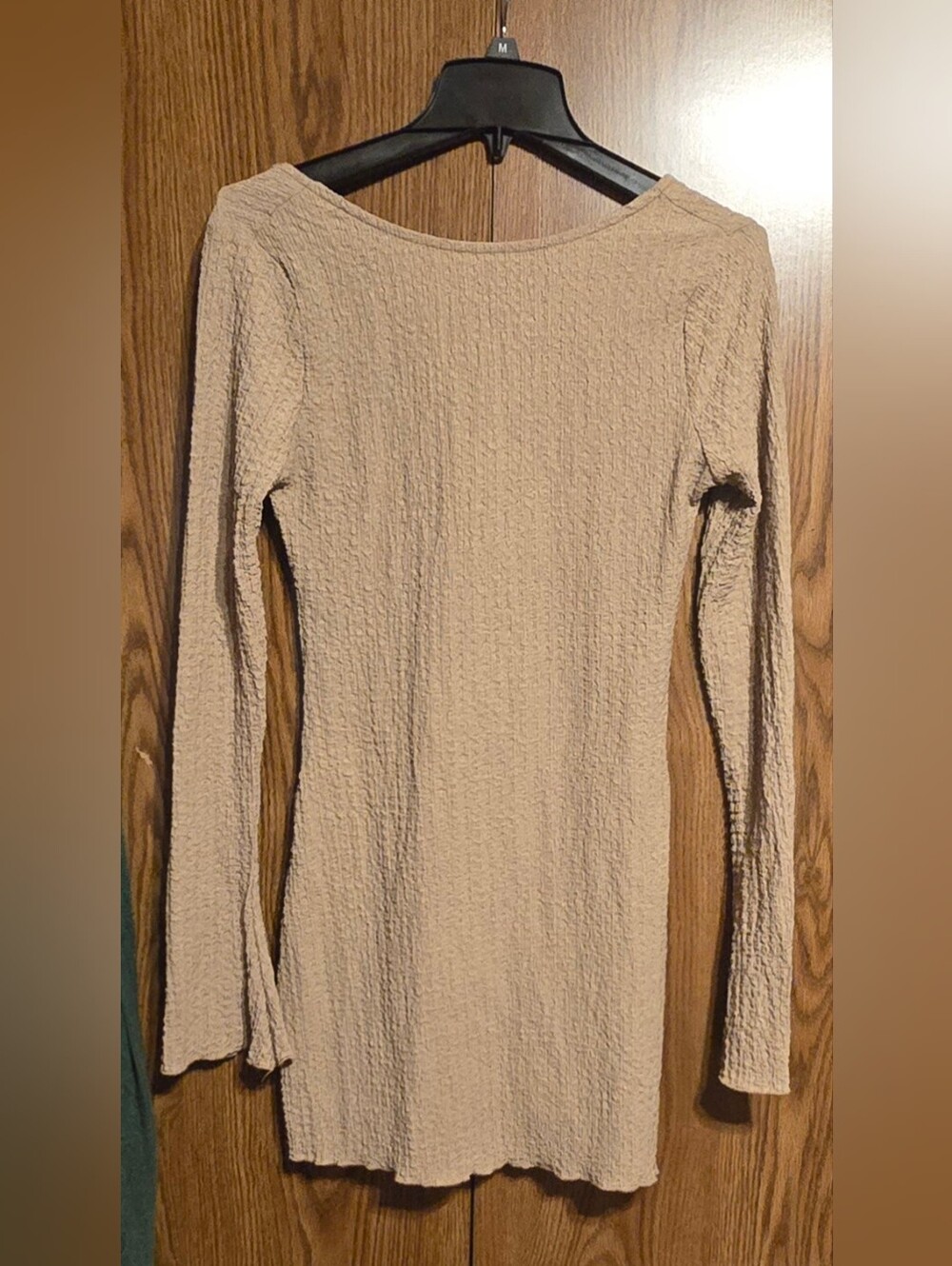 Forever 21 Neutral Beige Textured Long Sleeve Midi Dress